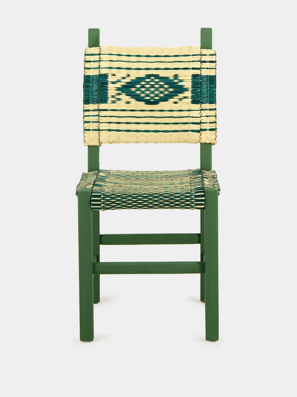 Handmade Coruche Green Wood and Reed Dining Chair