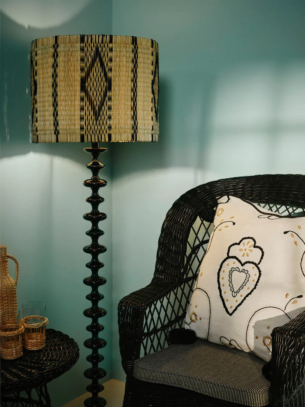 Handmade Coruche Natural and Black Reed Medium Lampshade