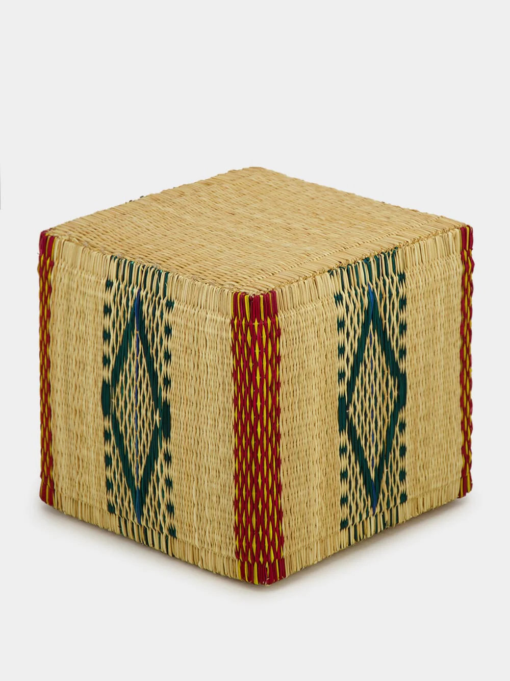 Handmade Coruche Natural and Multicolour Reed Ottoman - Image 3