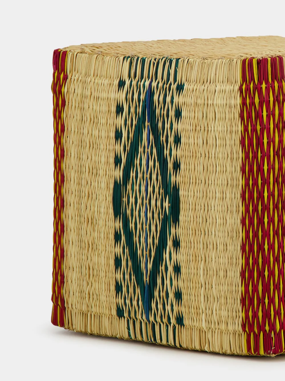Handmade Coruche Natural and Multicolour Reed Ottoman - Image 4