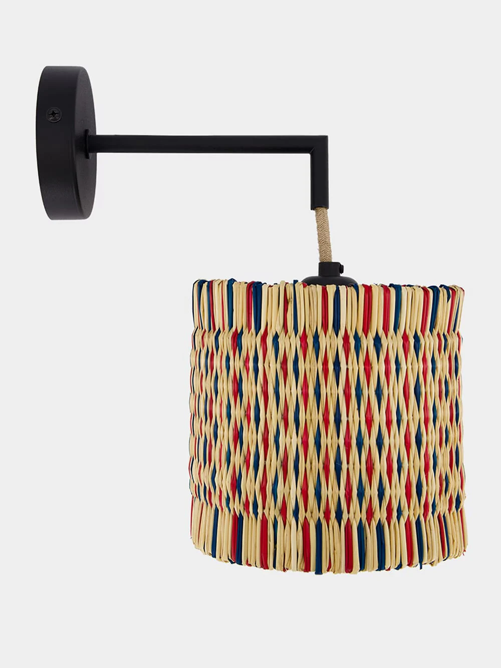 Handmade Coruche Natural, Red and Blue Reed Small Wall Lamp
