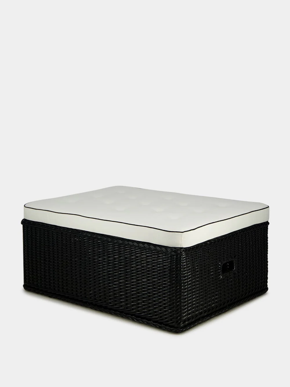 Handmade Furnas Black Wicker and Ivory Linen Ottoman - Image 2