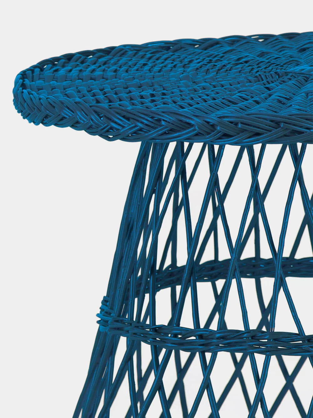 Handmade Furnas Blue Wicker Side Table - Image 3
