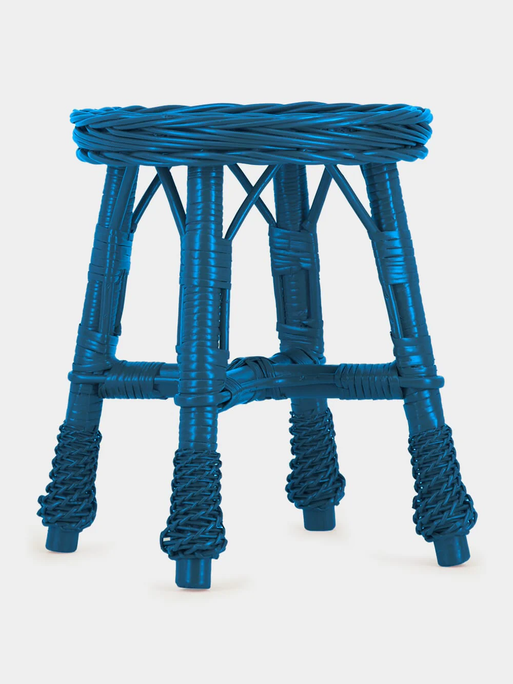 Handmade Furnas Blue Wicker Stool - Image 3