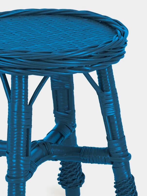 Handmade Furnas Blue Wicker Stool - Image 4