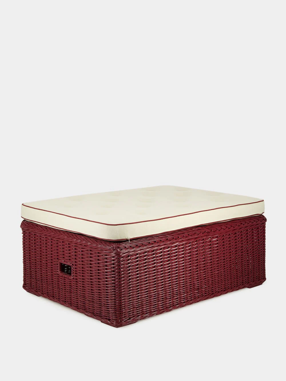 Handmade Furnas Bordeaux Wicker and Natural Linen Ottoman - Image 2