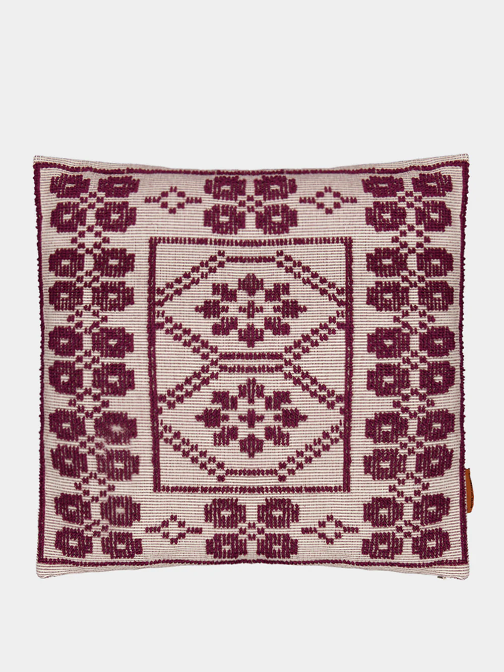 Handmade Inês Bordeaux Cotton and Linen Cushion - Image 2