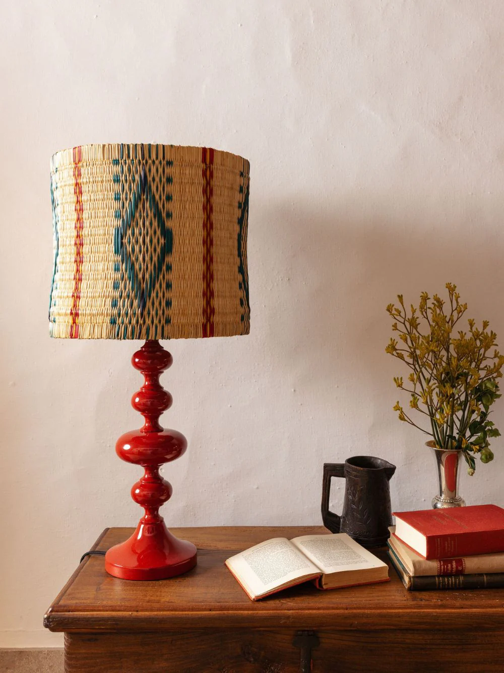 Handmade Coruche Natural and Multicolour Reed Small Lampshade - Image 2