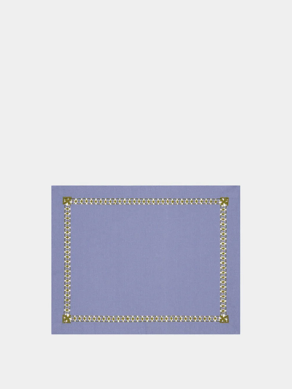 Hand-Embroidered Maria Blue Linen with Green Embroidery Placemat