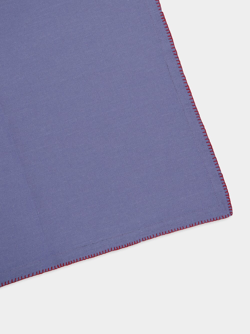Hand-Embroidered Maria Blue Linen with Red Embroidery Napkin - Image 3
