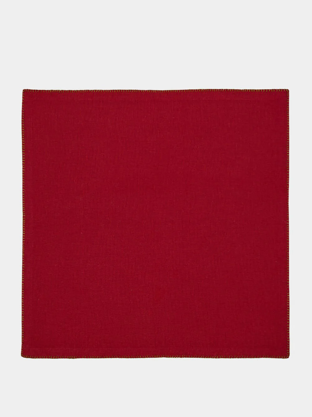 Hand-Embroidered Maria Bordeaux Linen with Green Embroidery Napkin