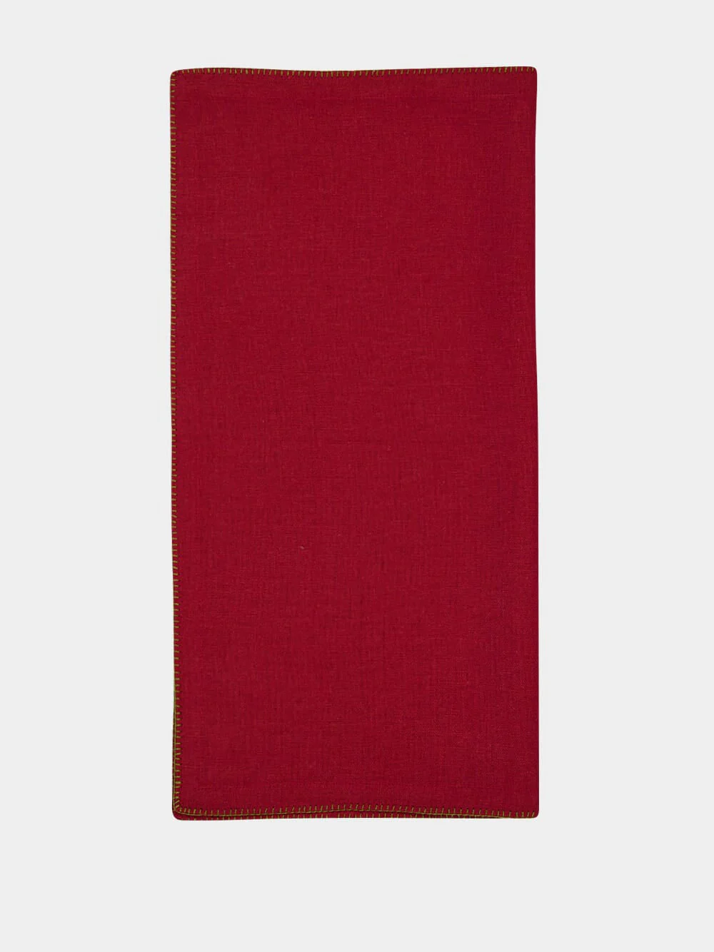 Hand-Embroidered Maria Bordeaux Linen with Green Embroidery Napkin - Image 2