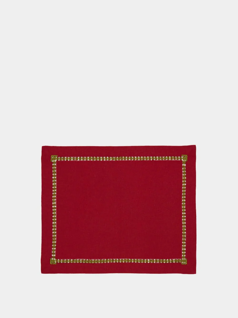 Hand-Embroidered Maria Bordeaux Linen with Green Embroidery Placemat