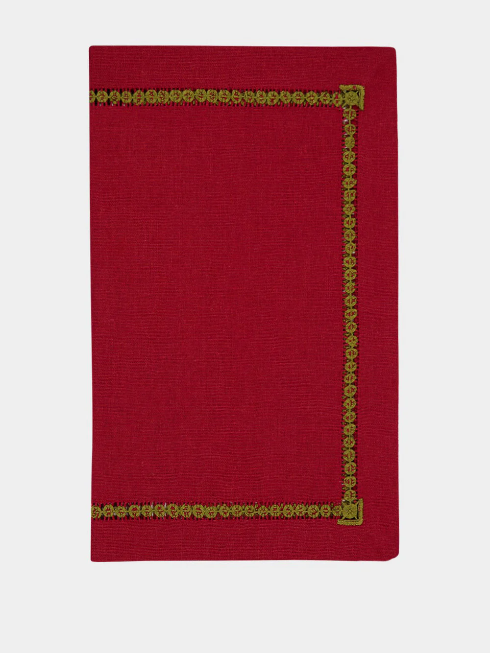 Hand-Embroidered Maria Bordeaux Linen with Green Embroidery Placemat - Image 2