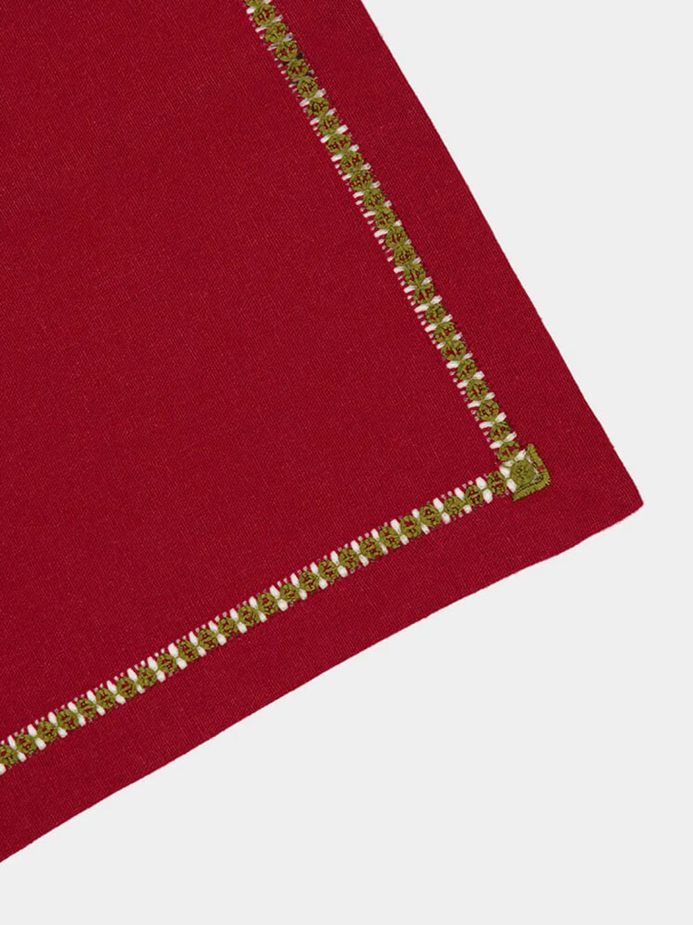 Hand-Embroidered Maria Bordeaux Linen with Green Embroidery Placemat - Image 3