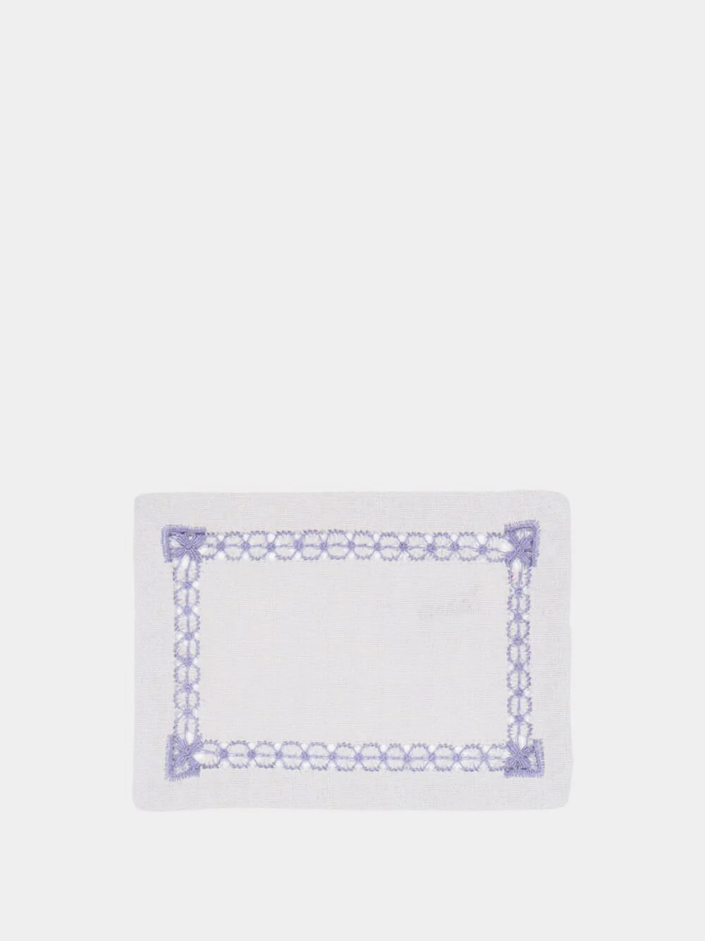 Hand-Embroidered Maria Ice Blue Linen with Blue Embroidery Cocktail Napkin
