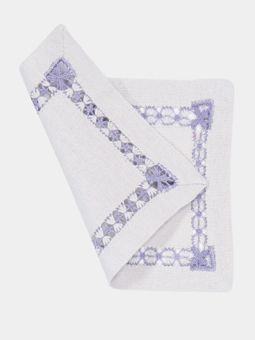 Hand-Embroidered Maria Ice Blue Linen with Blue Embroidery Cocktail Napkin - Image 2