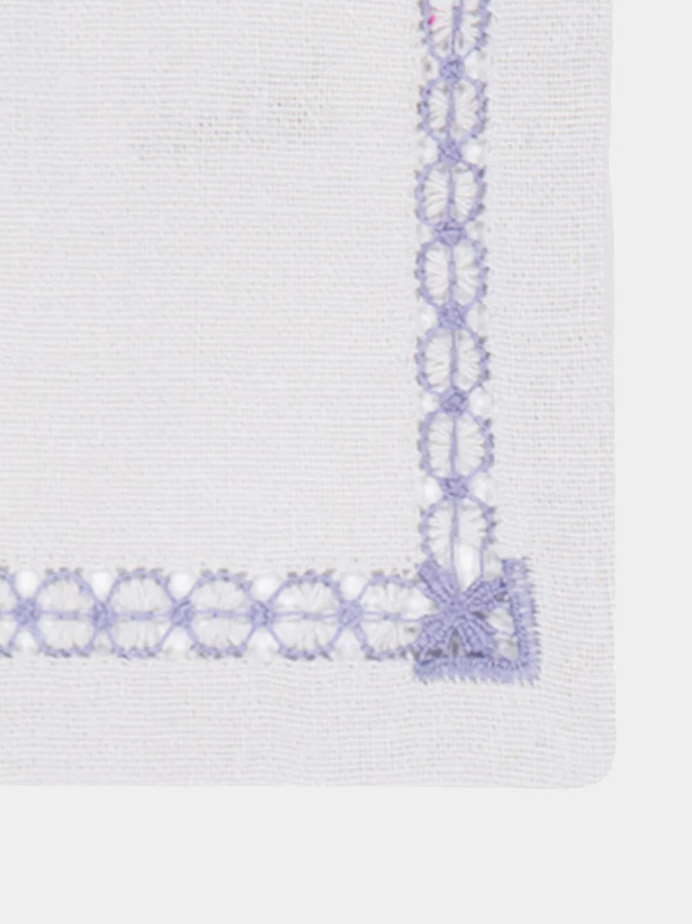 Hand-Embroidered Maria Ice Blue Linen with Blue Embroidery Cocktail Napkin - Image 3