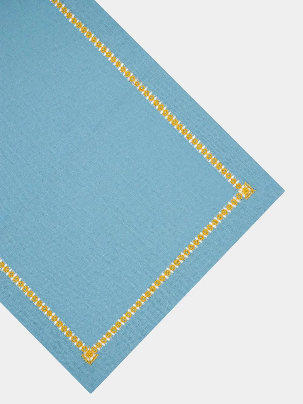 Hand-Embroidered Maria Turquoise and Yellow Embroidery Placemat - Image 4