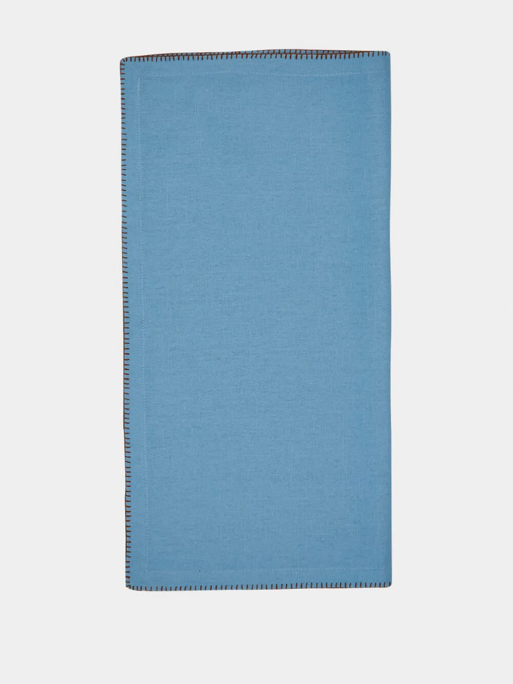 Hand-Embroidered Maria Turquoise Linen with Brown Embroidery Napkin - Image 3
