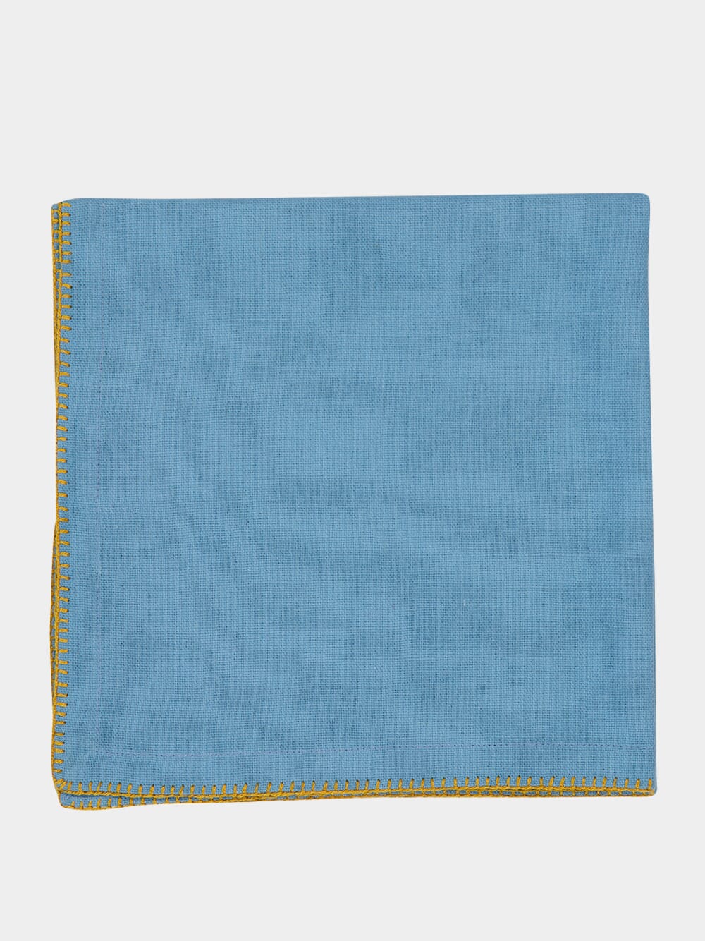 Hand-Embroidered Maria Turquoise Linen with Yellow Embroidery Napkin - Image 3