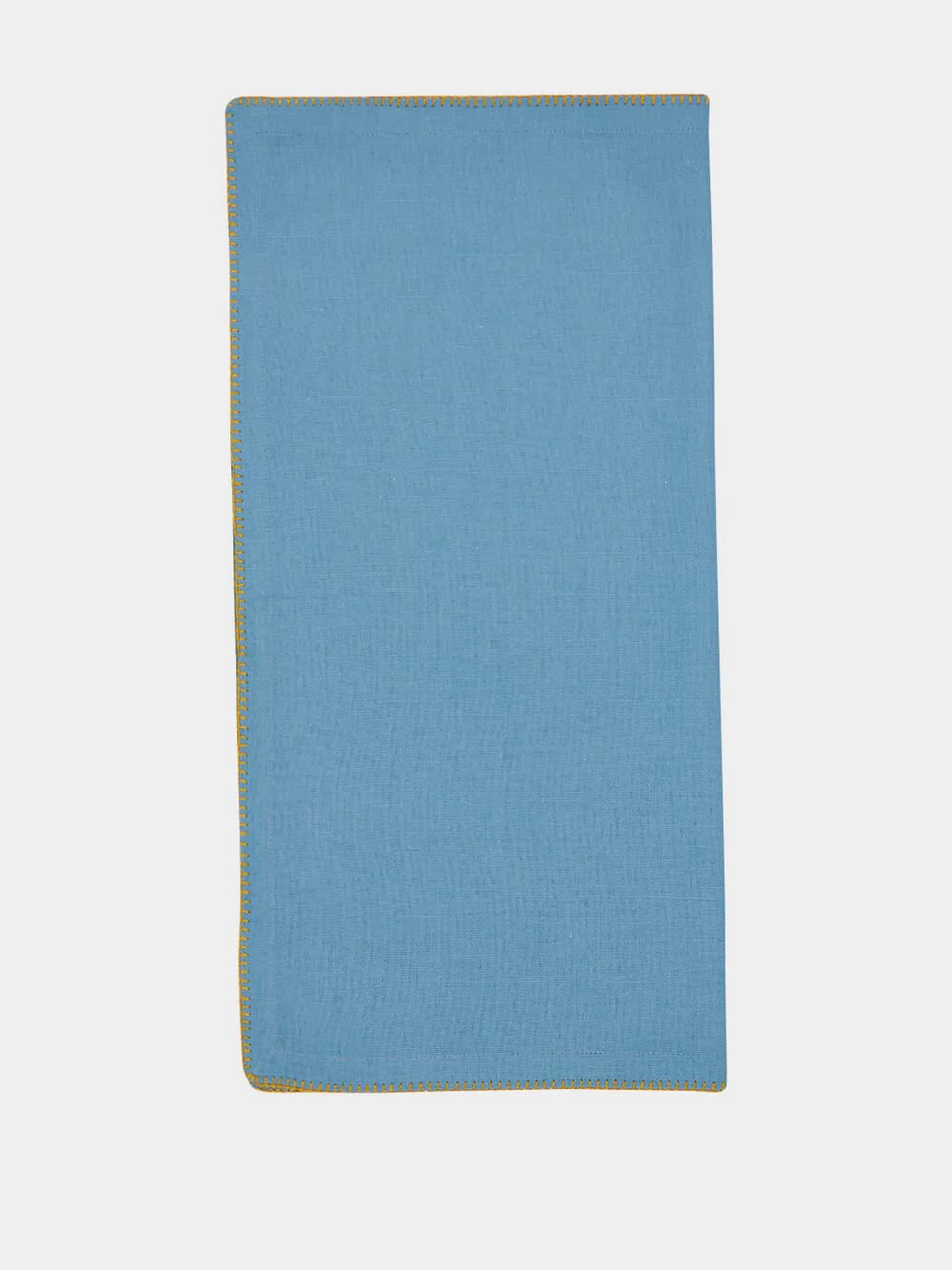 Hand-Embroidered Maria Turquoise Linen with Yellow Embroidery Napkin - Image 4