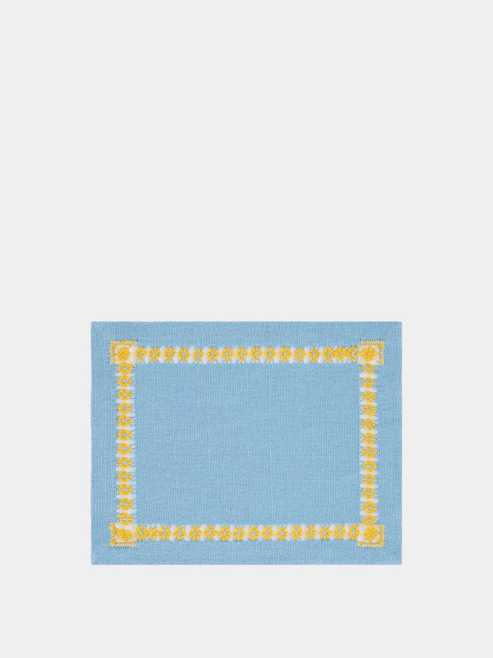 Hand-Embroidered Maria Turquoise with Yellow Embroidery Cocktail Napkin