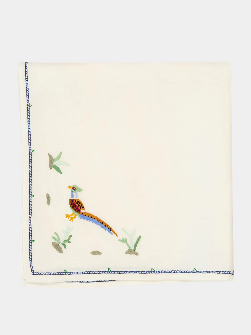 Hand-Embroidered Santa Cruz Ecru Linen with Multicoloured Embroidery Napkin - Image 4