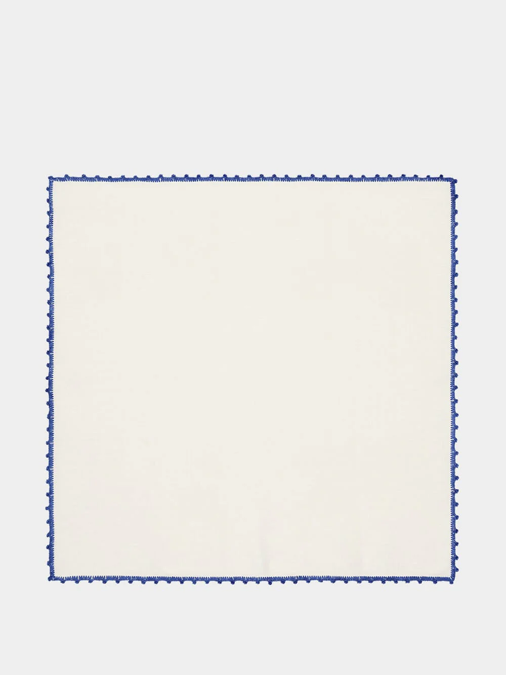 Hand-Embroidered Teresa White Linen with Blue Crochet Napkin