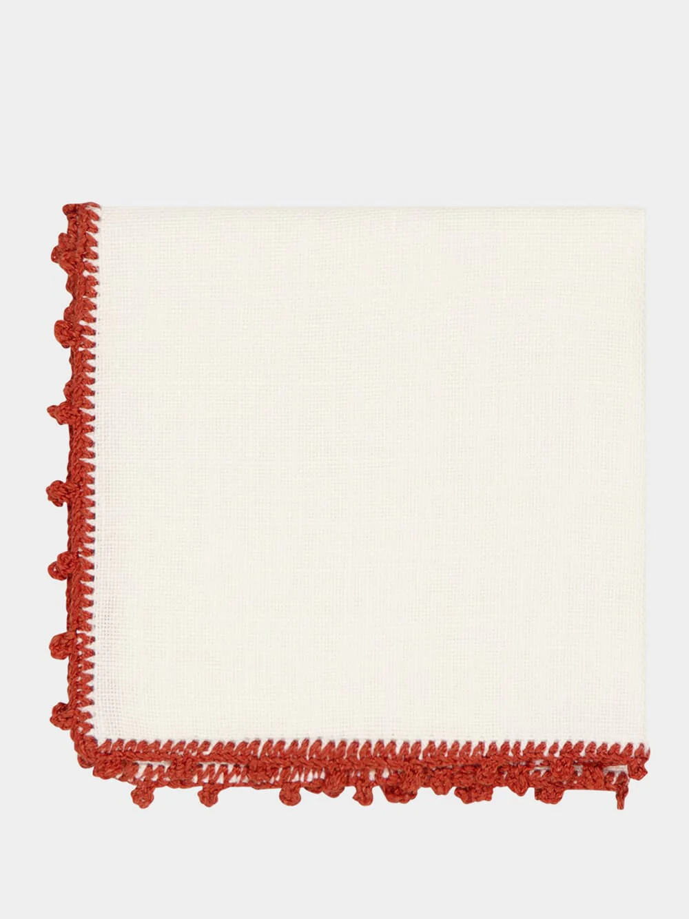 Hand-Embroidered Teresa White Linen with Brick Crochet Cocktail Napkin - Image 3
