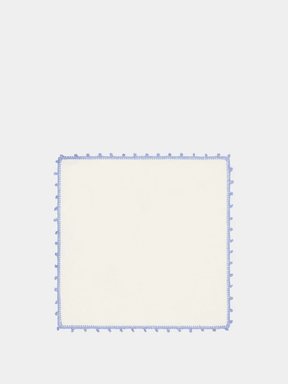 Hand-Embroidered Teresa White Linen with Light Blue Crochet Cocktail Napkin