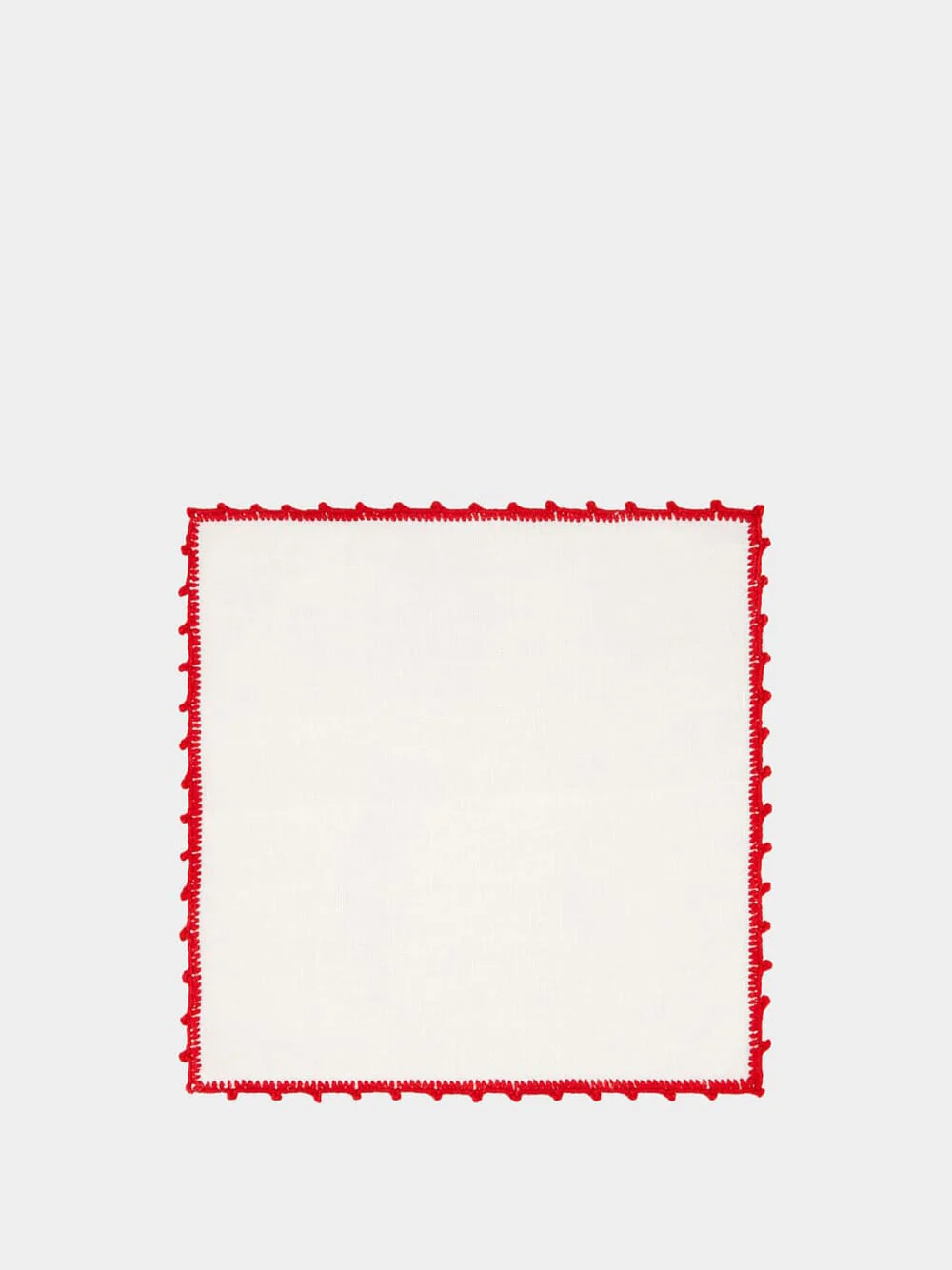 Hand-Embroidered Teresa White Linen with Red Cocktail Crochet Napkin