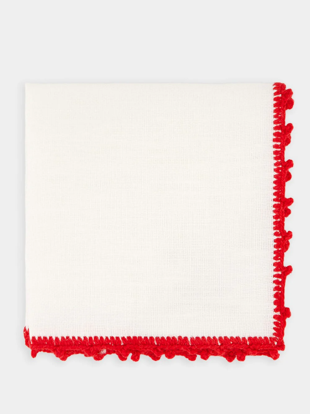 Hand-Embroidered Teresa White Linen with Red Cocktail Crochet Napkin - Image 3