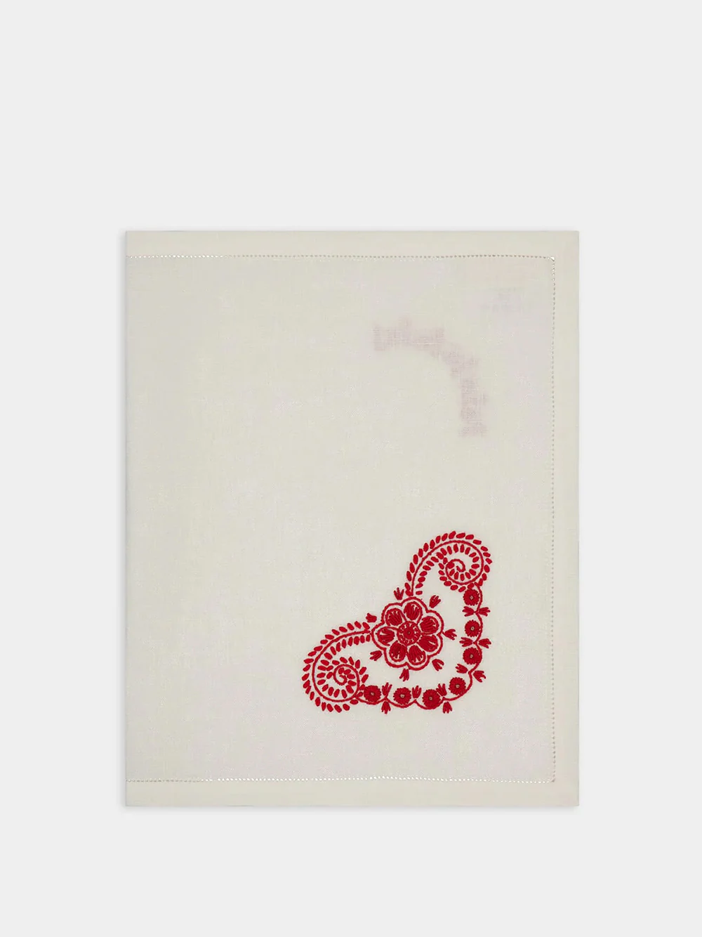 Hand-Embroidered Teresa White Linen with Red Embroidery Placemat - Image 3