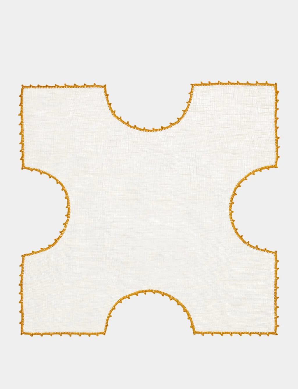 Hand-Embroidered Teresa White Linen with Yellow Crochet Bread Basket Cloth - Image 2