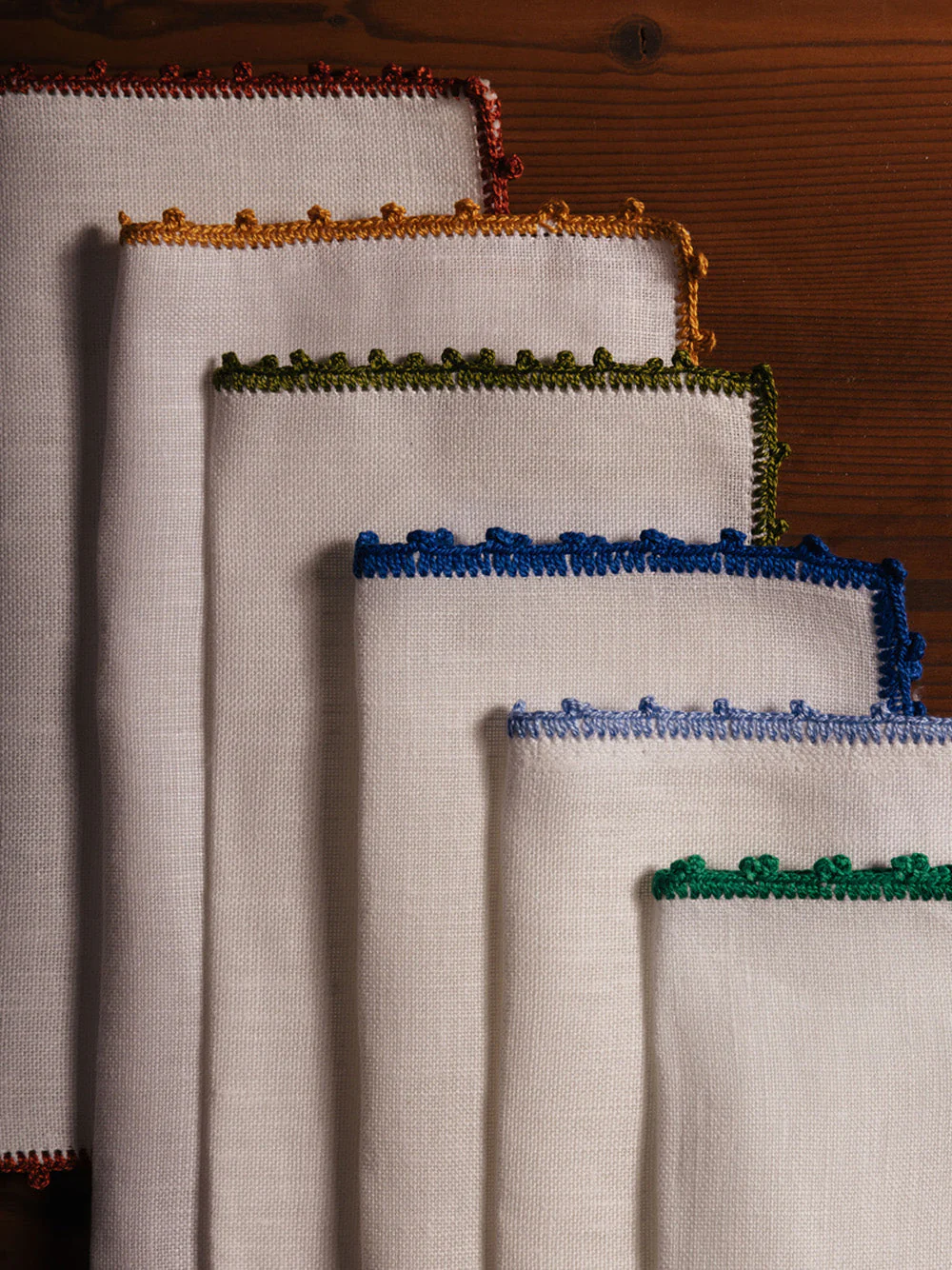 Hand-Embroidered Teresa White Linen with Yellow Crochet Napkin - Image 2