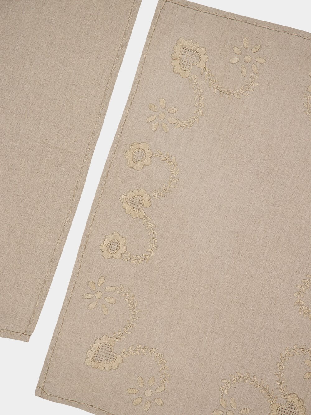 Hand-Embroidered Viana Beige Linen with Beige Embroidery Placemat and Napkin Set - Image 3