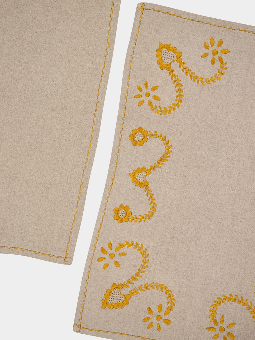 Hand-Embroidered Viana Beige Linen with Yellow Embroidery Placemat and Napkin Set - Image 2