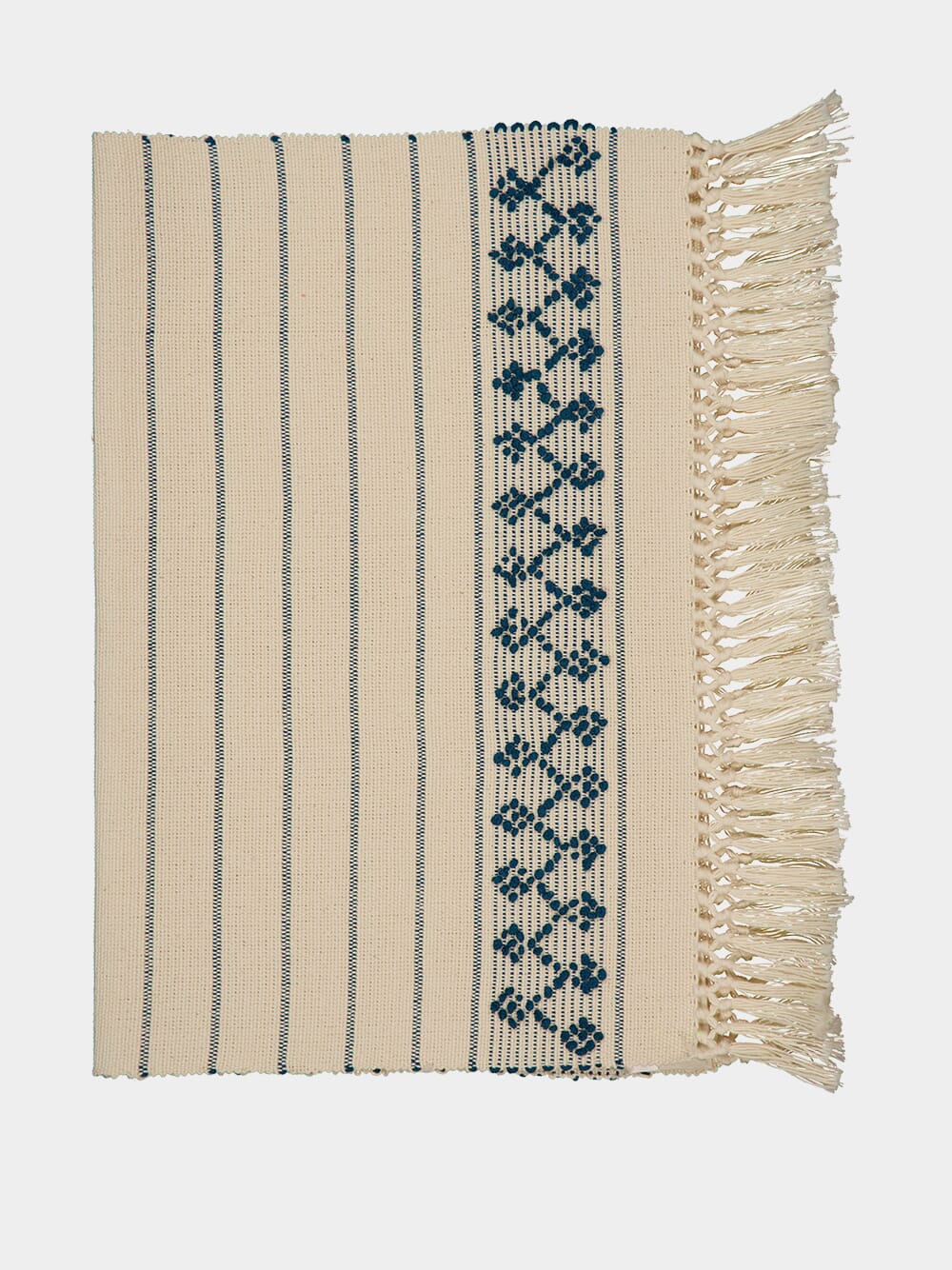 Handmade Amélia Natural and Petrol Blue Cotton Placemat - Image 3