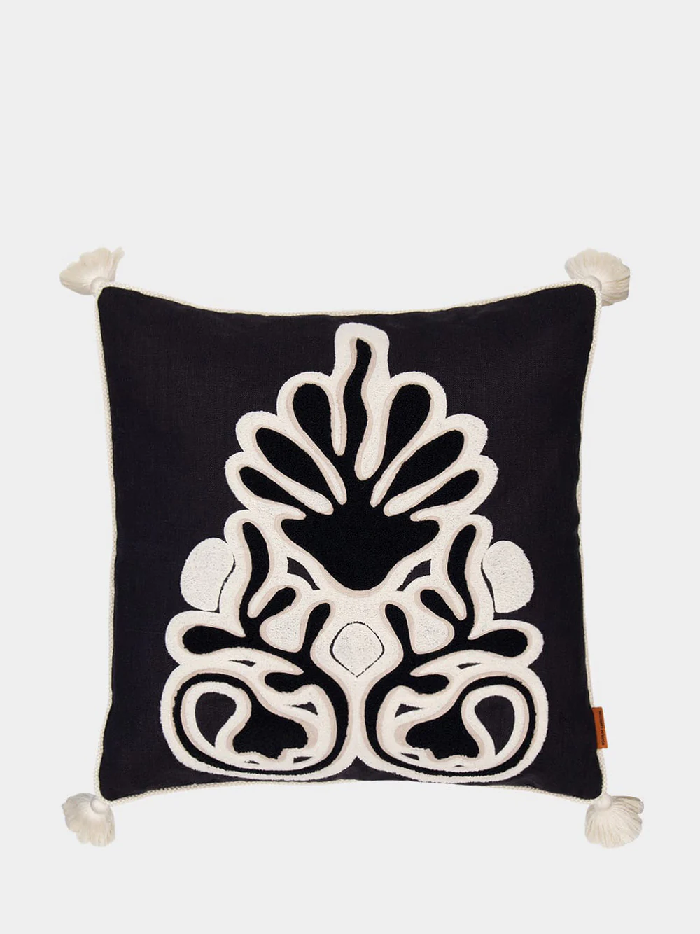 Teles Black Linen and Chenille Embroidered Cushion - Image 2