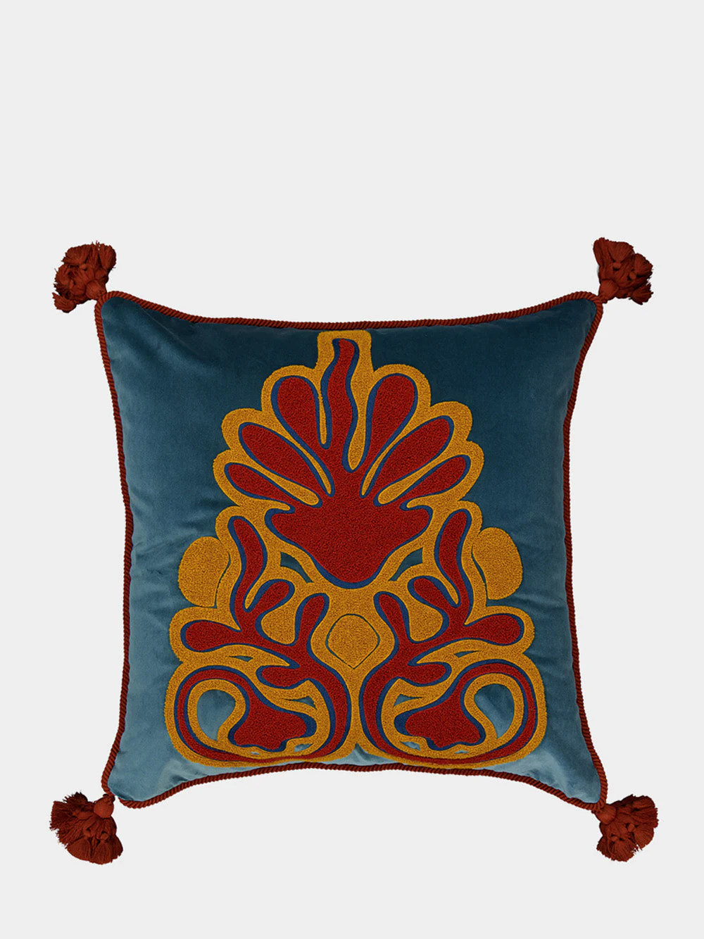 Teles Blue Velvet and Chenille Embroidered Cushion - Image 2