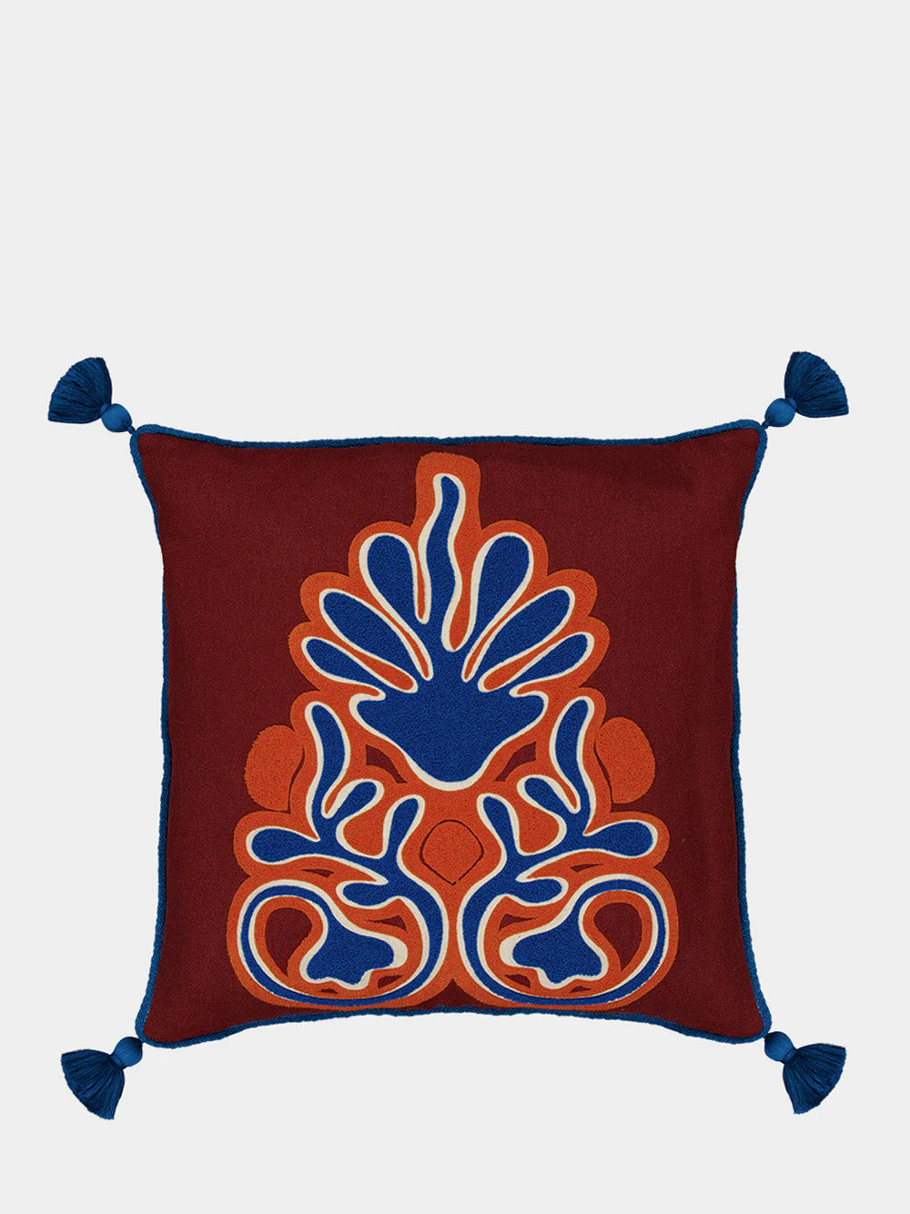 Teles Bordeaux Linen and Chenille Embroidered Cushion