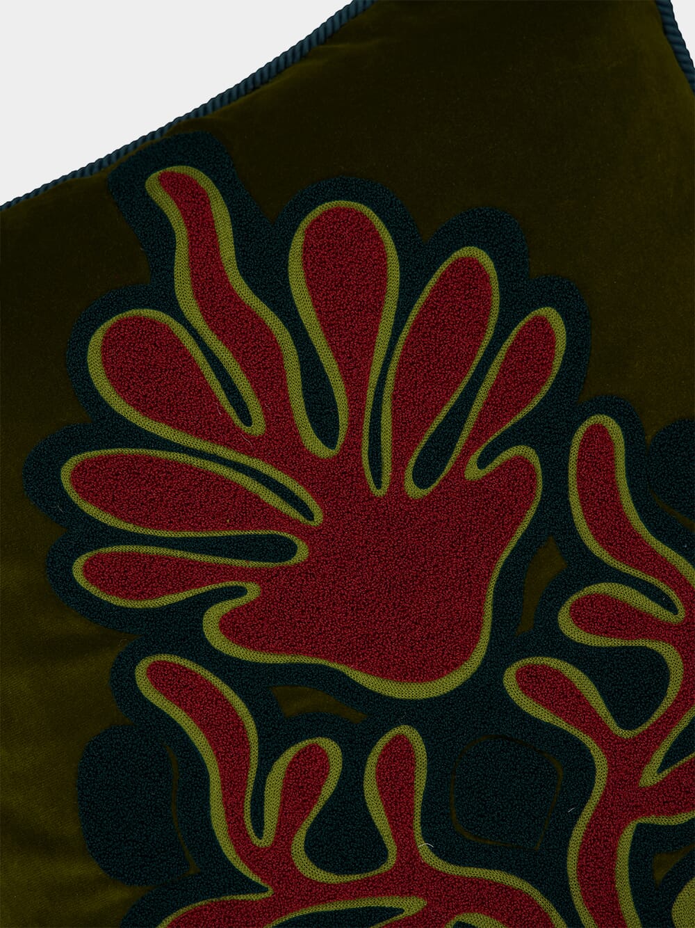 Teles Dark Green Velvet and Chenille Embroidered Cushion - Image 3