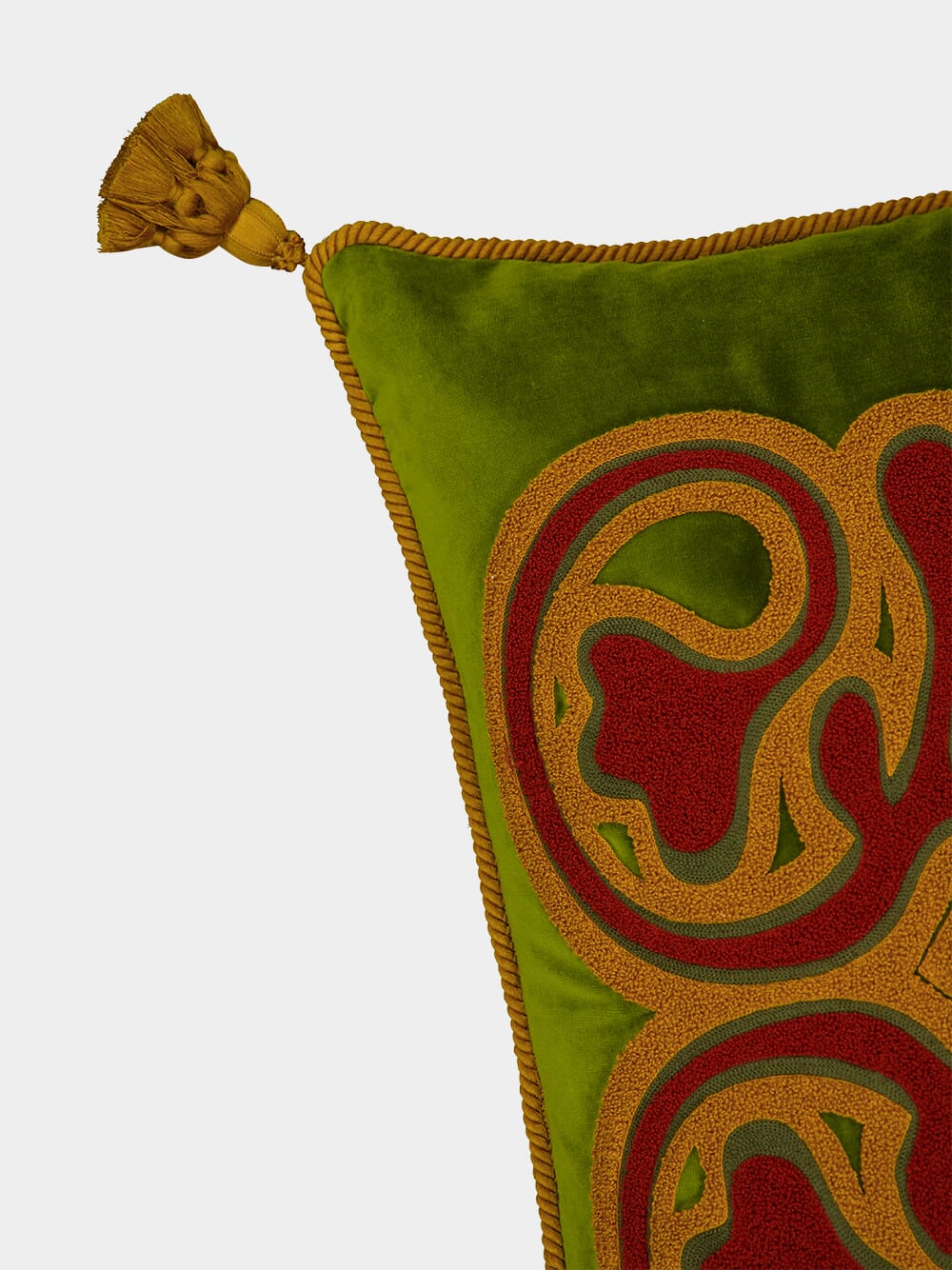 Teles Green Velvet and Chenille Embroidered Cushion - Image 3