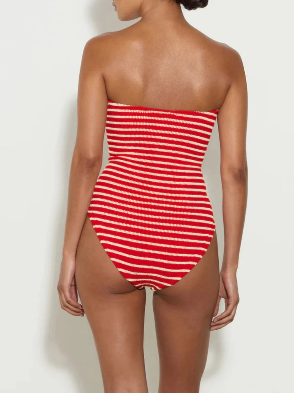 Brooke Strapless Swimsuit in Red and White Stripe - Image 4