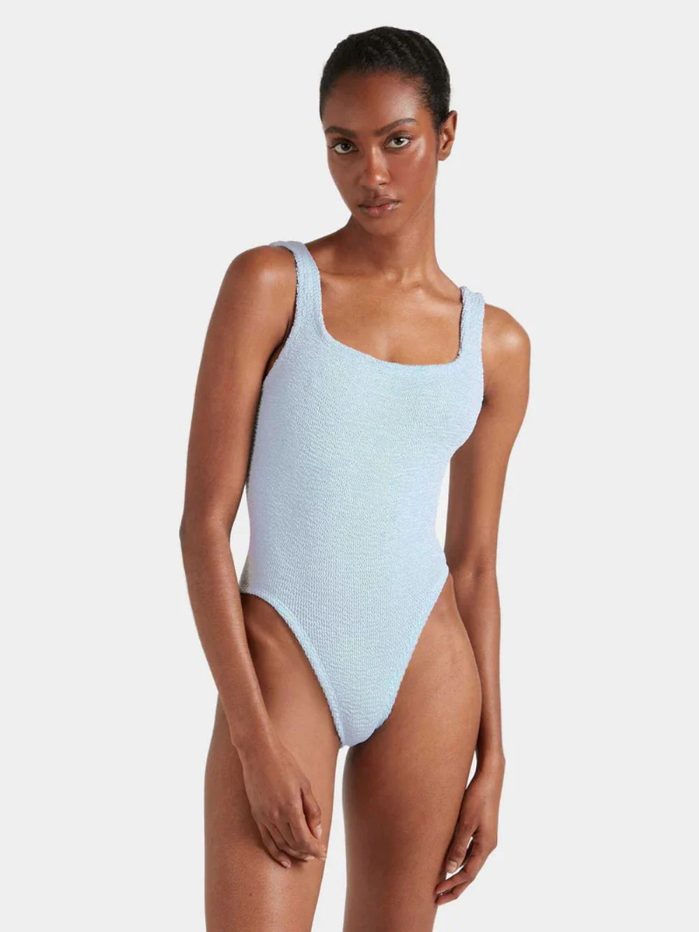 Metallic Ice Blue Square Neck Swim