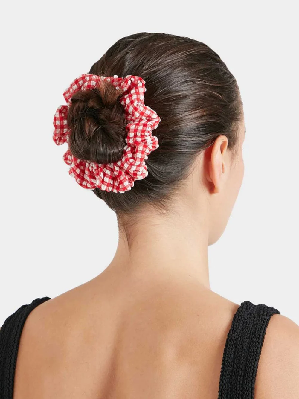 Red Gingham Seersucker Scrunchie