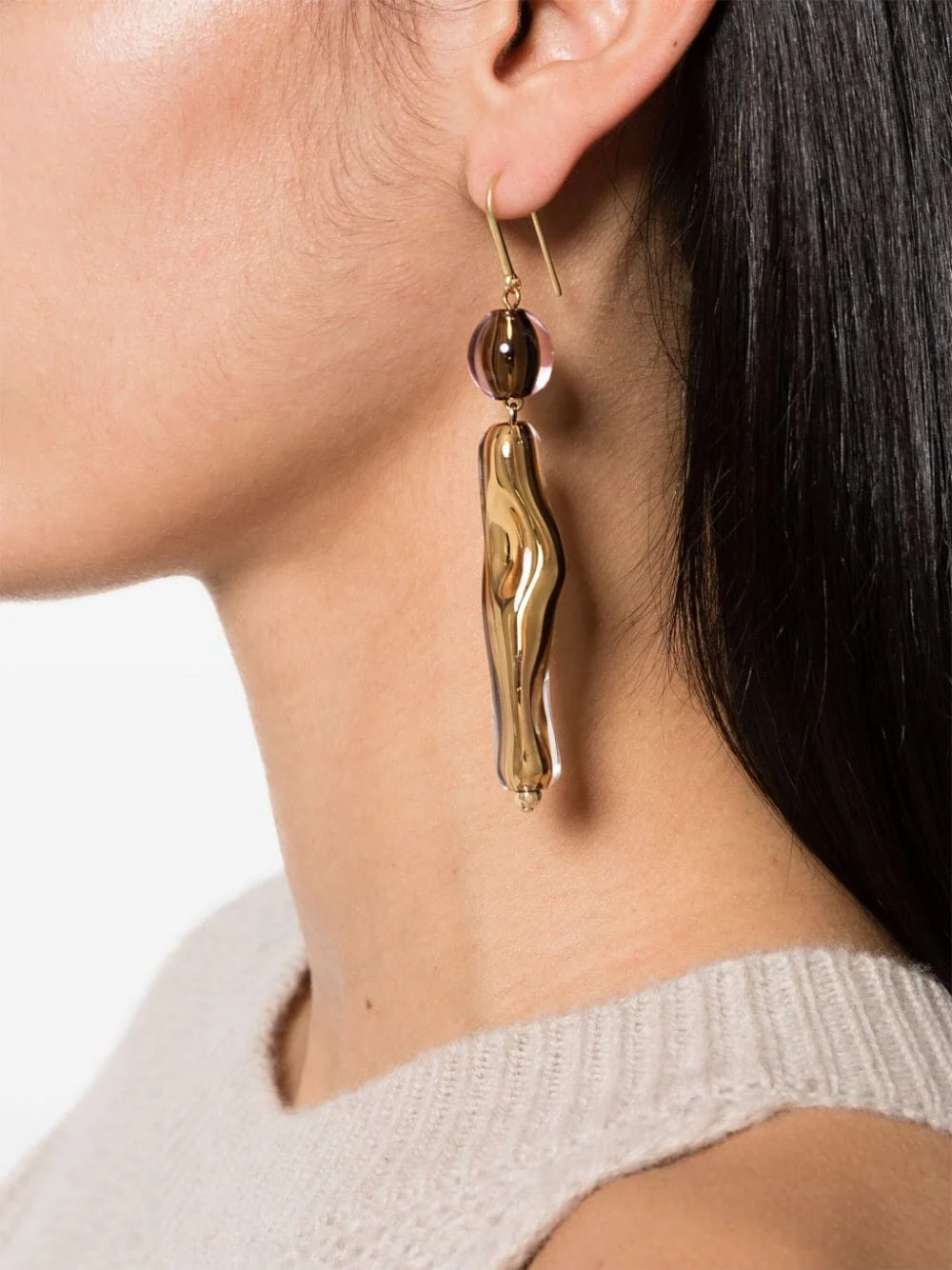 Sculpted Golden Drop Earrings - Image 2