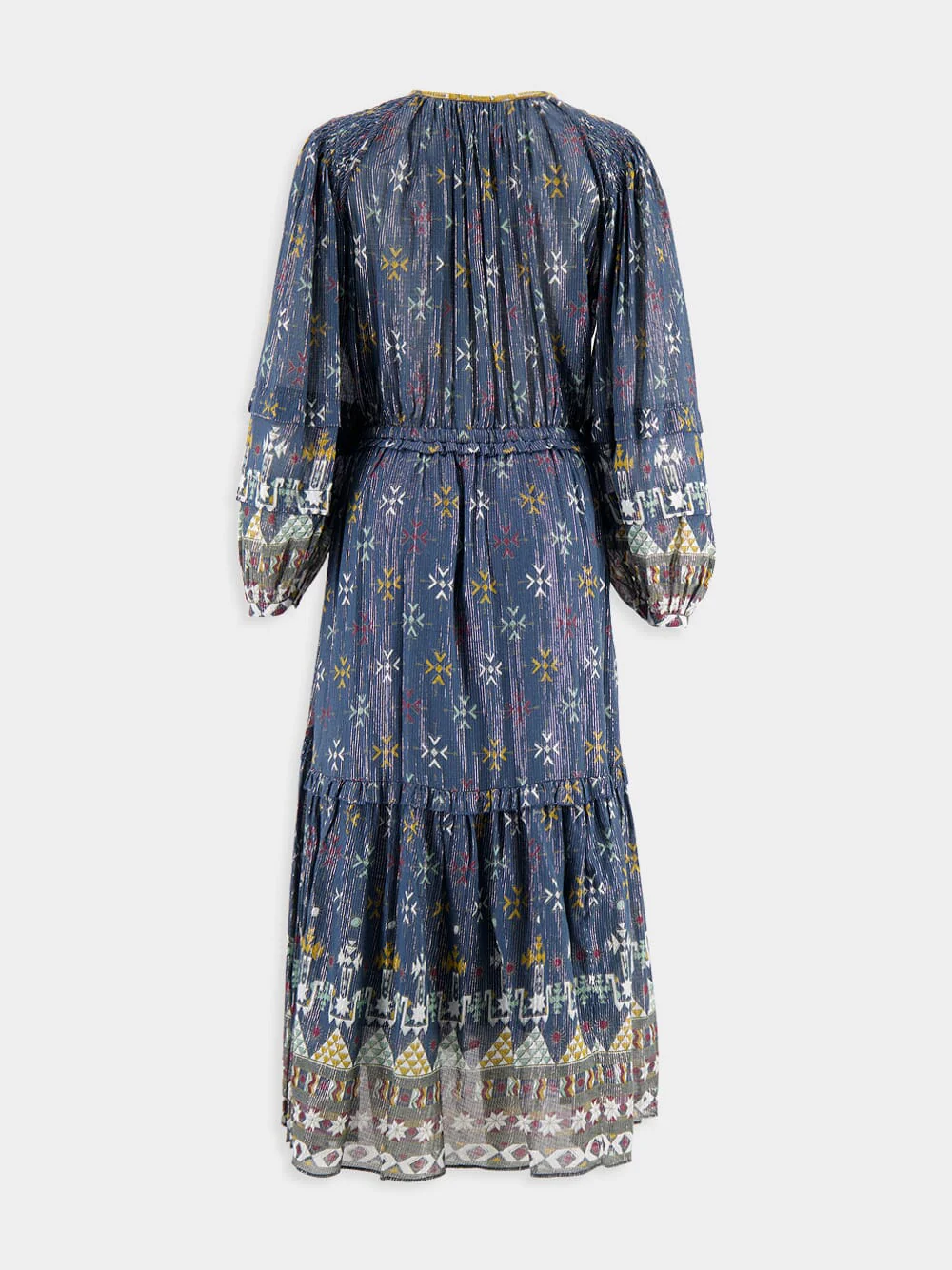 Teal Blue Graphic-Print Cotton Midi Dress - Image 2