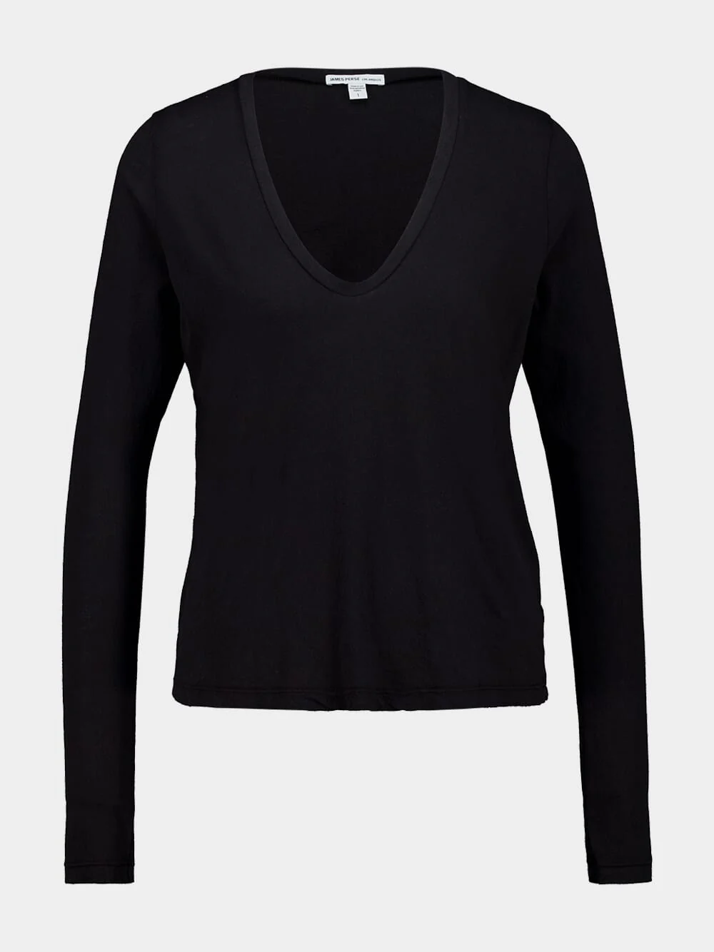Black Long Sleeve Deep V-Neck T-Shirt
